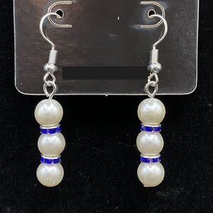 Handmade Faux Pearl Bead & Blue Crystal Rondelle Earrings by Neanie-Bot